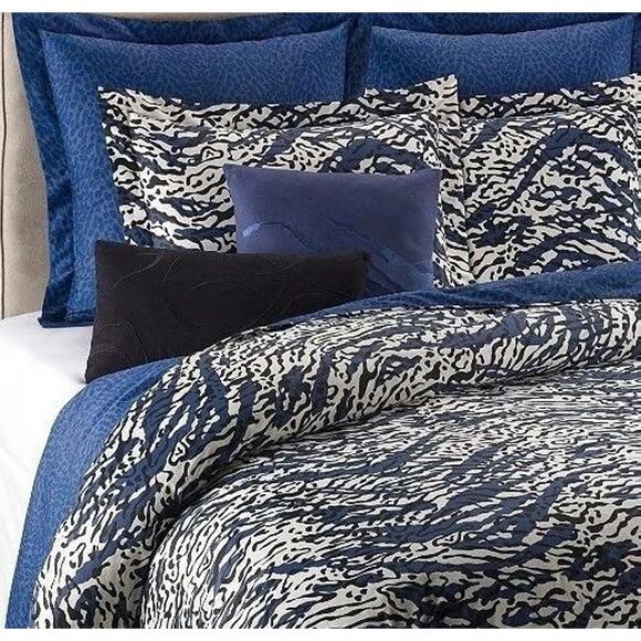 DVF STUDIO Leopard Splash Cotton King Duvet Cover 110"x94" Navy Black White - Picture 1 of 5
